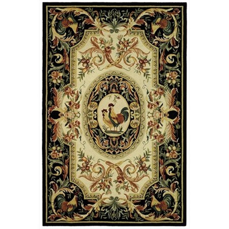 Flowers First 5 ft. 6 in. x 5 ft. 6 in. Round Country & Floral Chelsea Ivory & Black Hand Hooked Rug FL2149471